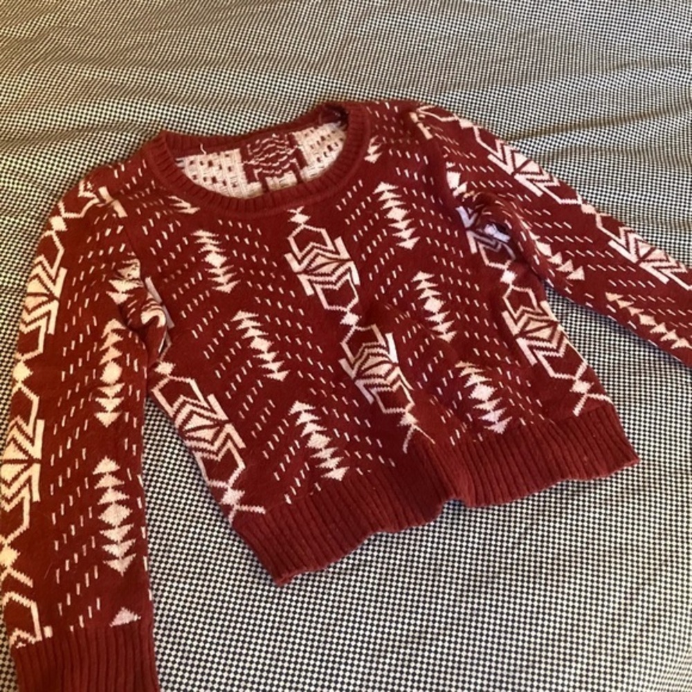 Angora Rabbit hair Sweater Forever 21 Women's White Burgundy Jumper XS